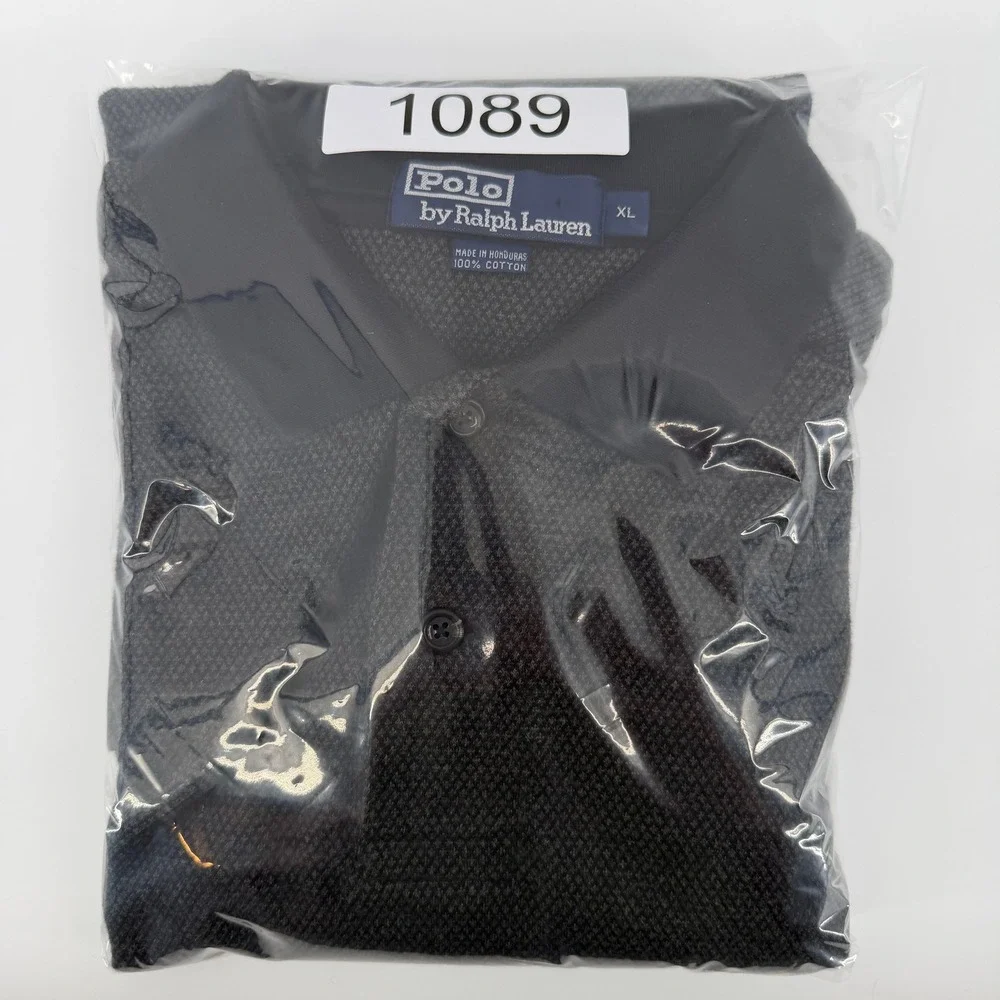Polo Ralph Lauren Mens Long‎ Sleeve Polo Shirt Gray Textured Knit Size XL